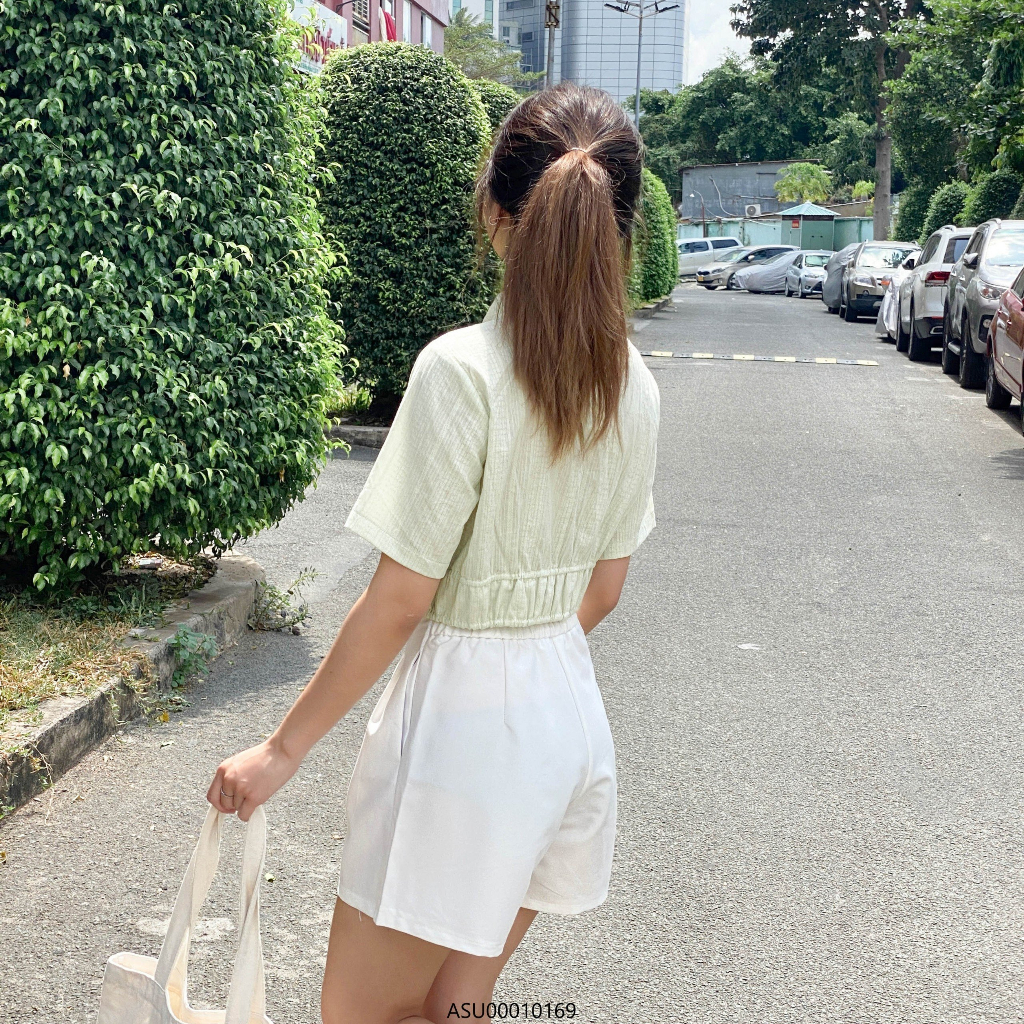 Áo sơ mi nữ croptop VMSTYLE đi biển tay ngắn eo rút sexy thời trang mùa hè 020574 - ASU00010