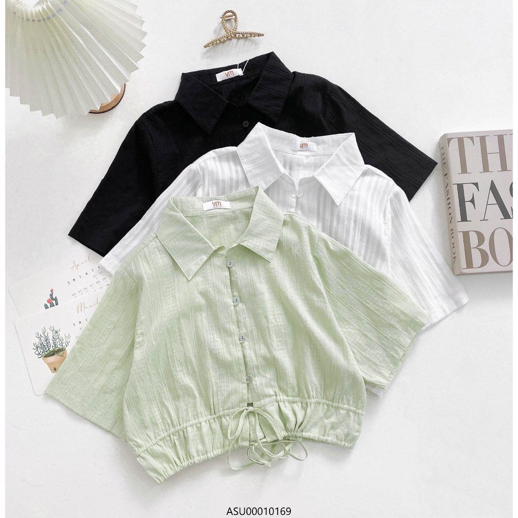 Áo sơ mi nữ croptop VMSTYLE đi biển tay ngắn eo rút sexy thời trang mùa hè 020574 - ASU00010