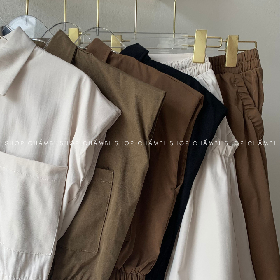 Set đồ nữ đi chơi S.154, Set áo sơ mi croptop bo chun eo kèm chân váy dáng dài trẻ trung - Sh