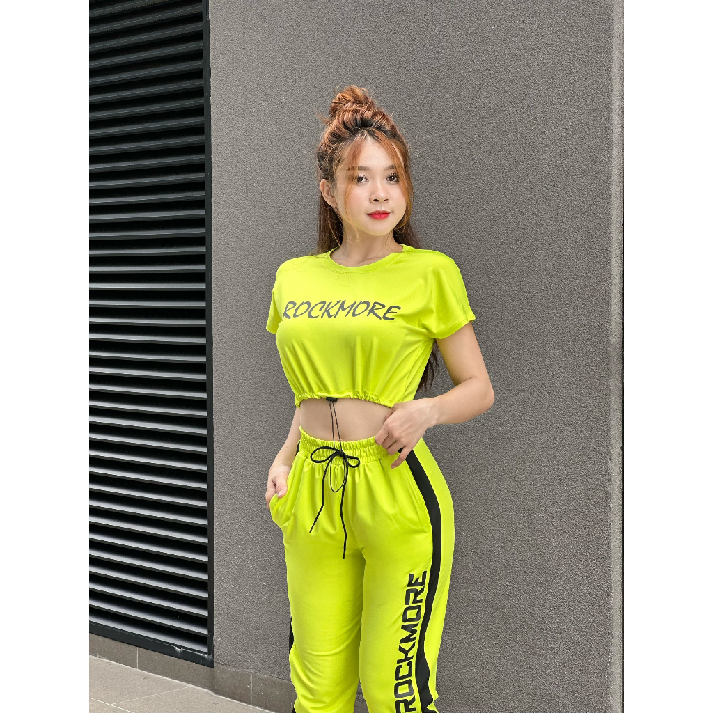 Đồ tập gym nữ bộ thể thao tập gym, yoga, aerobic, chạy bộ quần jogger áo croptop cá tính ROCKMORE- D11