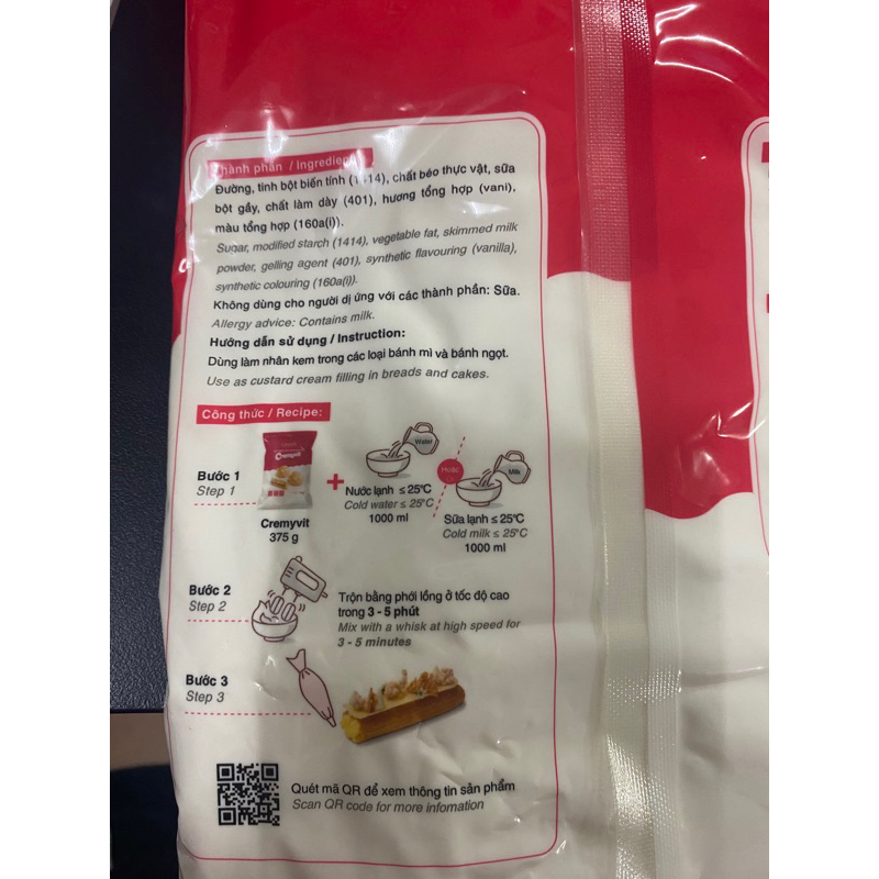 Bột trộn sẵn nhân su kem custard puratos gói 1kg