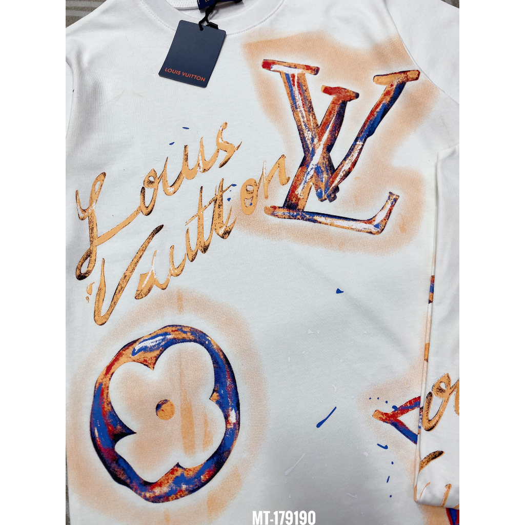 Áo phông LV hoa lá cành phối Màu họa tiết 3D 2 màu đen trắng - Áo lv nam nữ siêu cấp vải cotton mịn #Hot #2023