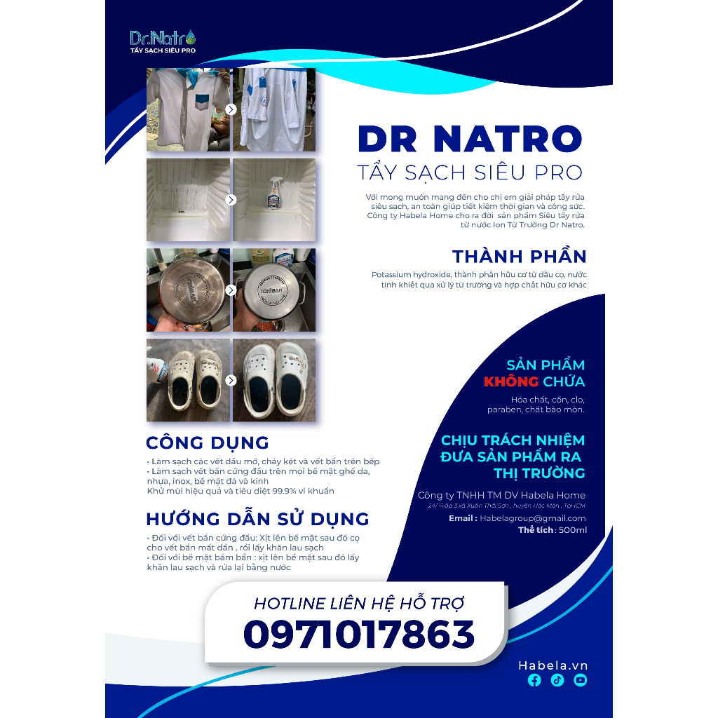 Chất tẩy đa năng Dr Natro siêu sạch mọi vết bẩn công nghệ ION TỪ TRƯỜNG tặng Miếng nhám thần thánh 500 ml