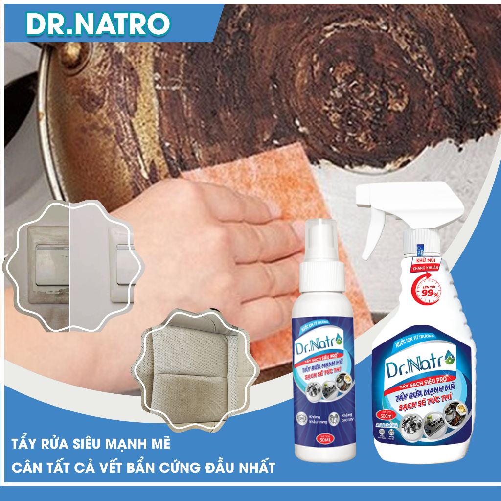 Chất tẩy đa năng Dr Natro siêu sạch mọi vết bẩn công nghệ ION TỪ TRƯỜNG tặng Miếng nhám thần thánh 500 ml