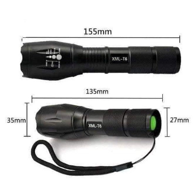 Đèn pin siêu sáng cầm tay bóng Led Xml-T6 có zoom hồng ngoại cự ly chiếu xa 500m,chất lượng cao pin trâu