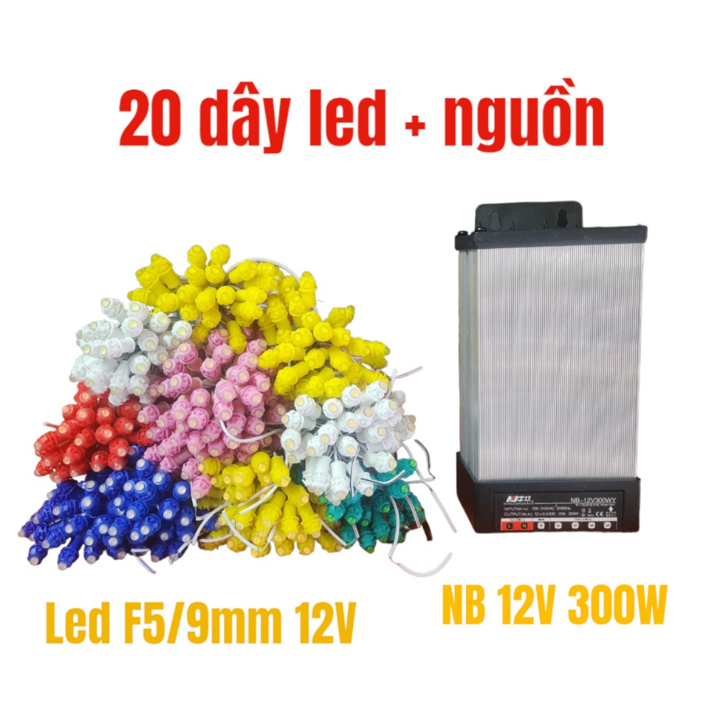 10 DÂY 500 Bóng LED Đúc F5/9mm 12V