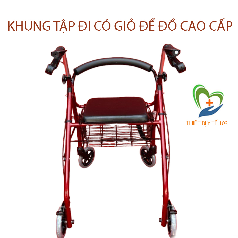 Xe tập đi cho người già có giỏ đựng đồ DY049144L, BH 12 tháng - Khung Tập Đi Có Bánh Xe