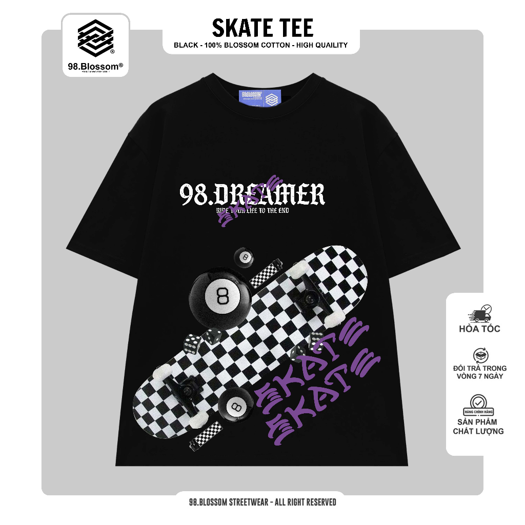 Áo Thun Unisex 98.Blossom SKATE DREAM TEE 100% Cotton - Streetwear Local Brand
