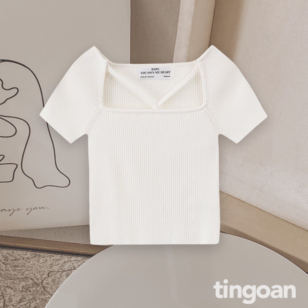 TINGOAN® x SHOPEE -  Áo len xù crop ngắn tay chéo dây tingoan MISSIN' U TOP PHIÊN BẢN MỚI NHẤT T10.2023