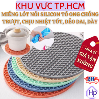  Miếng Lót Nồi silicon Tròn Dày Dặn, Đàn Hồi, Bền Bỉ, Dẻo Dai, Thiết Kế 2 Mặt Họa Tiết Tổ Ong Chống Trượt