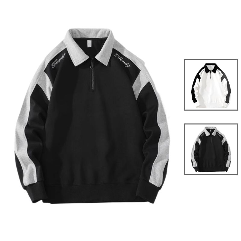 Áo Sweater Polo Nỉ Nam Nữ Dài Tay Unisex Tay Phối Viền Khóa Kéo Cổ Thời Trang Zenkonu TOP NAM 278V2