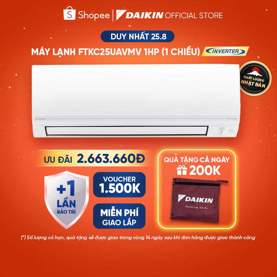 Máy Lạnh Daikin Inverter FTKC25UAVMV 1HP (9000BTU) Tiết kiệm vượt trội