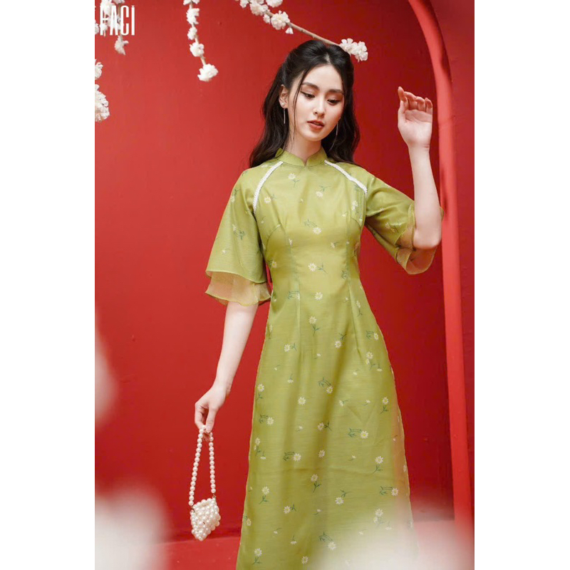 Áo dài cách tân hoa xanh tay kép hoa in 3D sắc nét kiểu dáng trẻ trung xinh xắn💐