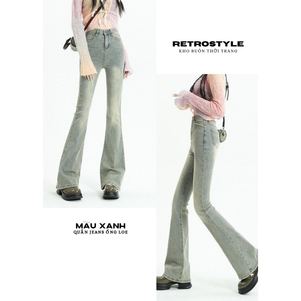 Quần jeans ống loe phủ rơ vàng co dãn - Retrostyle - Quanloephurovang567