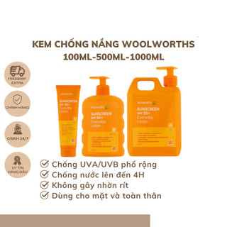 Kem chống nắng Woolworths Everyday Sunscreen SPF 50+ Đủ Size Không Gây Nhờn Rít Dùng Được Cho Mặt Và Body