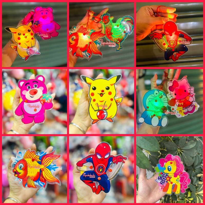 Lồng Đèn Trung Thu MINI Đèn Led Gấu Dâu, Doraemon, Pika, Người Nhện, Kitty, Cá Chép Cute Cho Bé