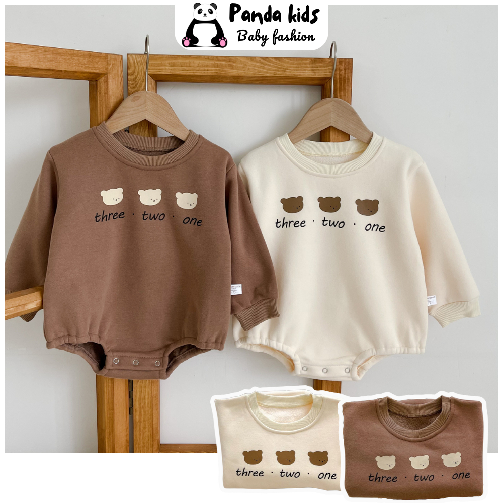 Set body dài tay kèm quần tất đính gấu siêu xinh, bodysuit bé gái thu đông chất liệu cotton zip hàn mềm mại