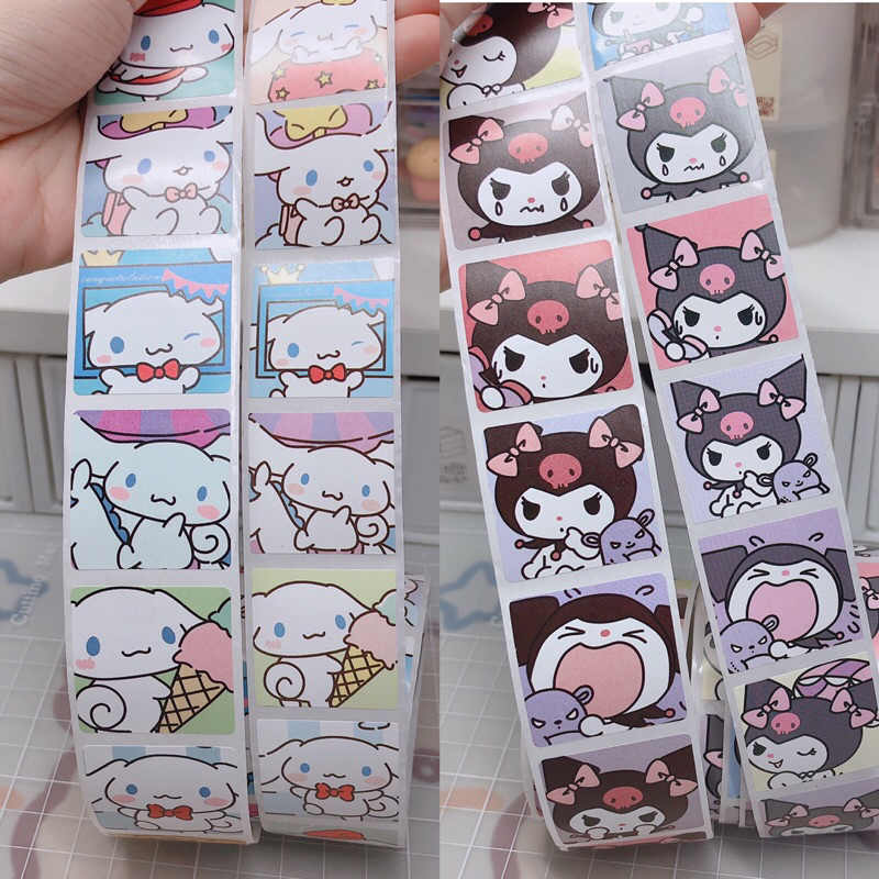 Cuộn 200 miếng tem sticker niêm phong Sanrio Kuromi Cinamarol Hellokitty Melody …