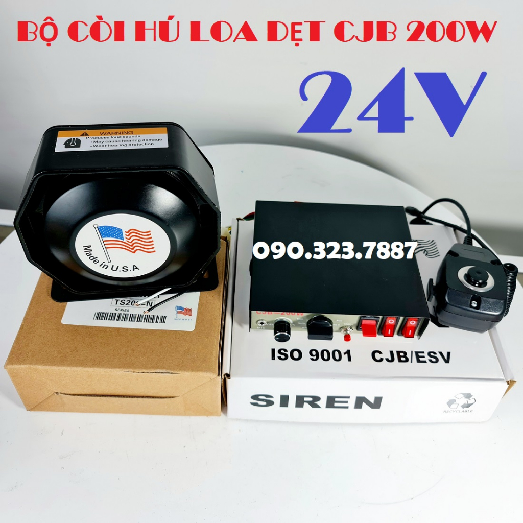 Bộ Còi Hú CJB 200W  - Kèm Micro Cầm Tay. Dùng cho xe ưu tiên. Loa dẹt