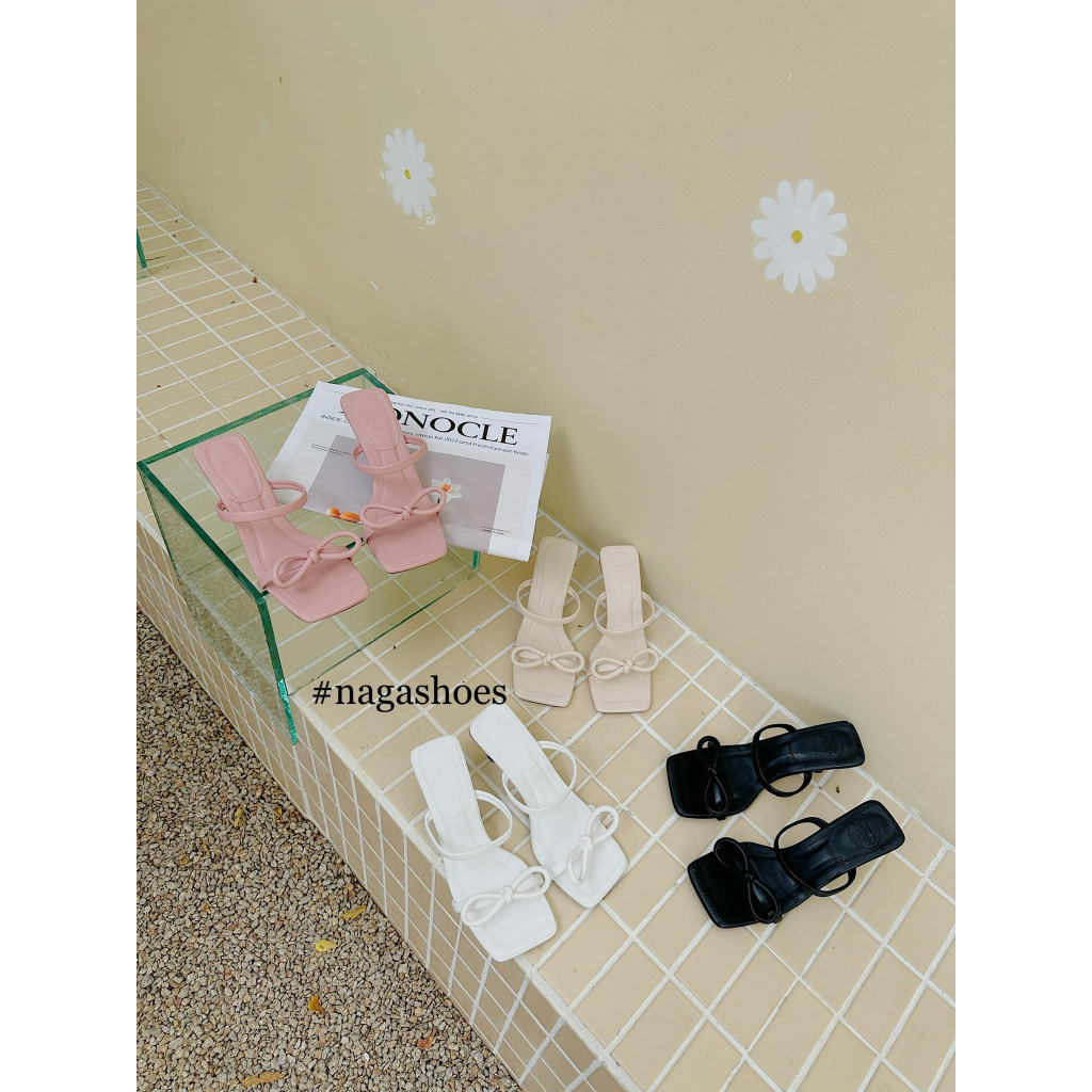 DÉP NAGASHOES HAI QUAI NGANG THẮT NƠ 7CM NAD265