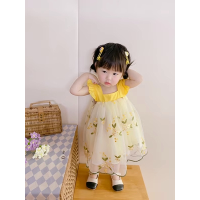 Váy bé gái thêu hoa 0-3 tuổi Đầm bé gái phong cách Hàn Quốc Pumpkinshop D884