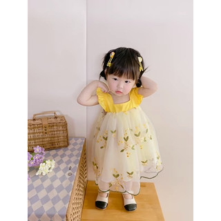 Váy bé gái thêu hoa 0-3 tuổi Đầm bé gái phong cách Hàn Quốc Pumpkinshop D884
