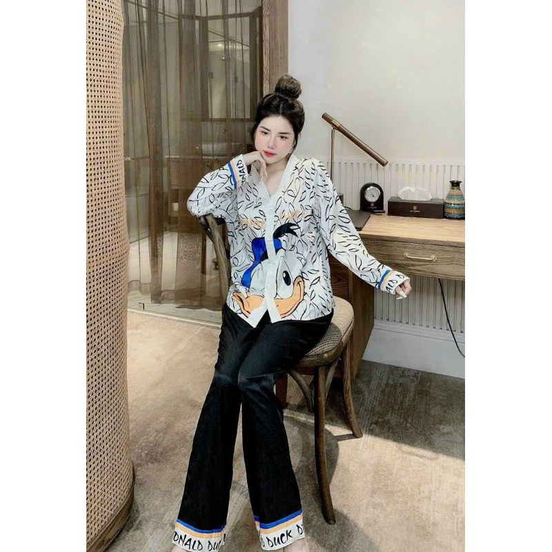 Bộ Pijama lụa xước dài