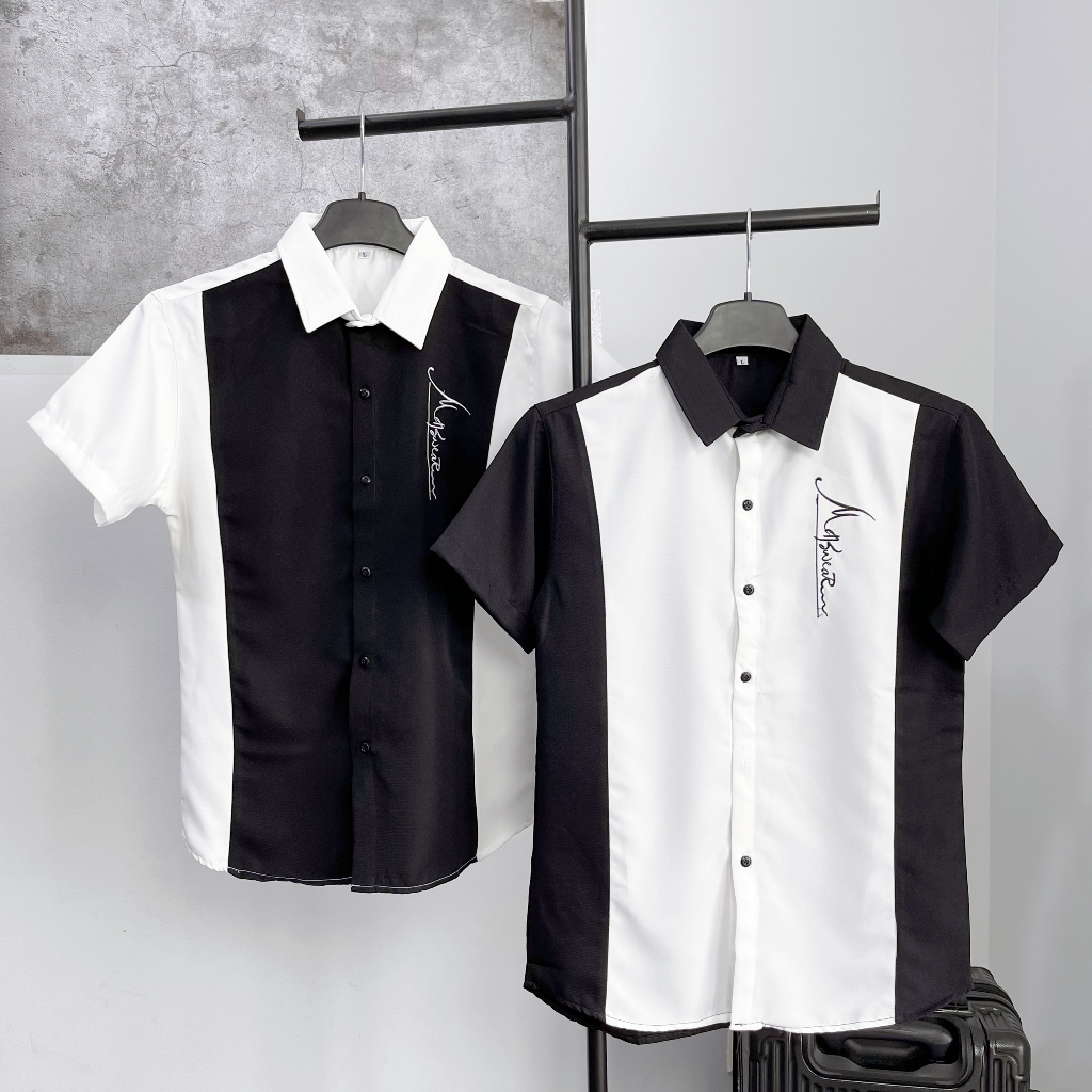 Áo sơ mi 3D tay ngắn, sơ mi nam nữ ngắn tay thêu chữ MENSWEAR, in chữ THOM, chất kate lụa mềm mịn thoáng mát