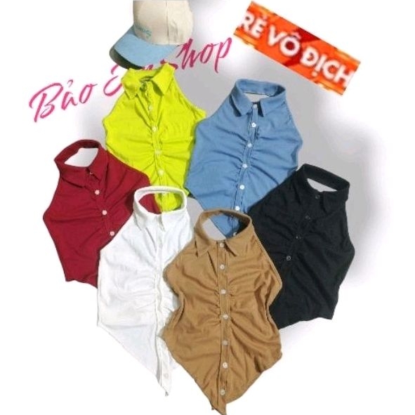 Áo 3 lỗ nữ kiểu chông cổ phối nút nhiều màu tà nhọn hở lưng trên chất vải thun Borip Free Size feedback - Bảo An Shop