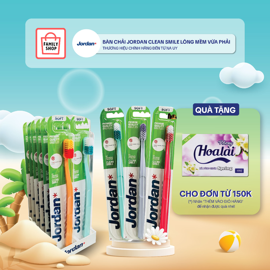 15 Bàn Chải Đánh Răng Jordan Clean Smile Lông Mềm Vừa Phải.