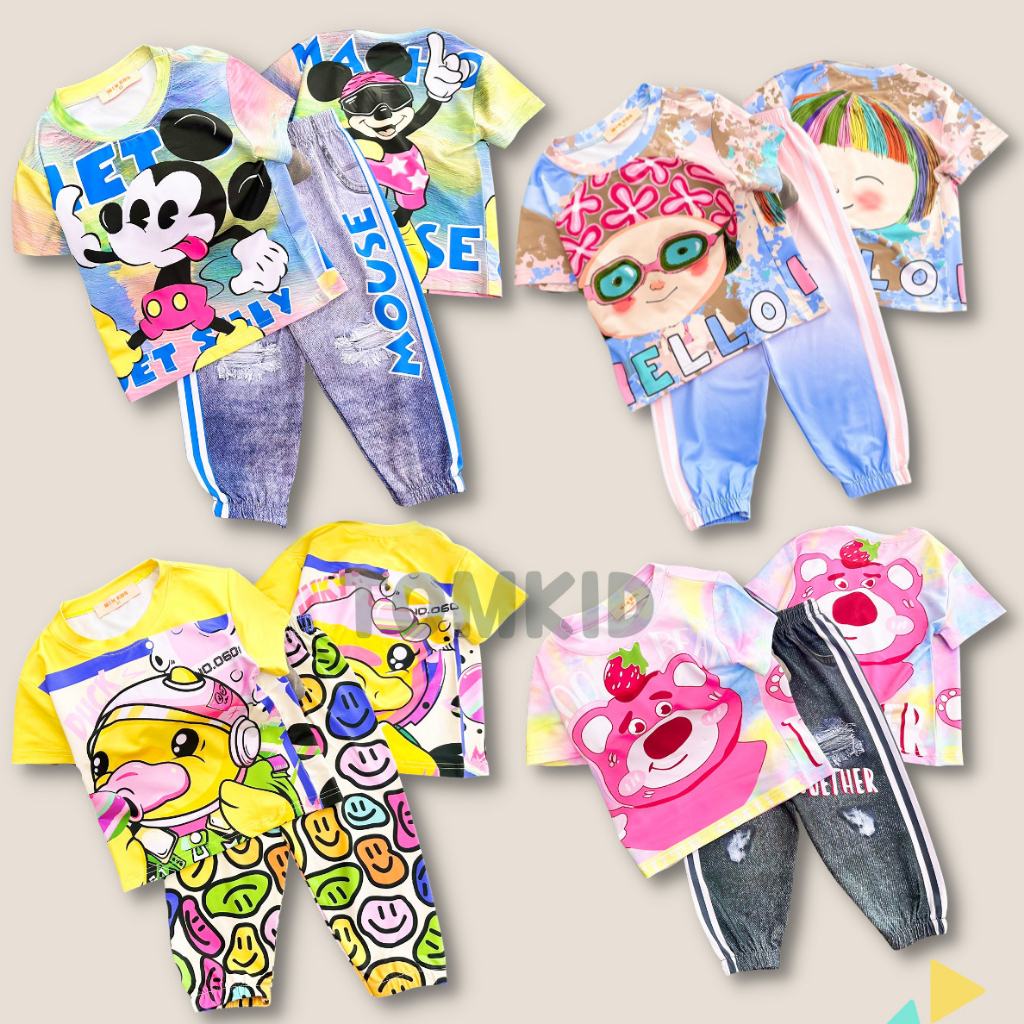 Đồ bộ cho bé gái đồ dài cho bé gái thun lạnh giả Jean chính phẩm loại 1 co giãn không nhão vải 10-40kg Tomkids