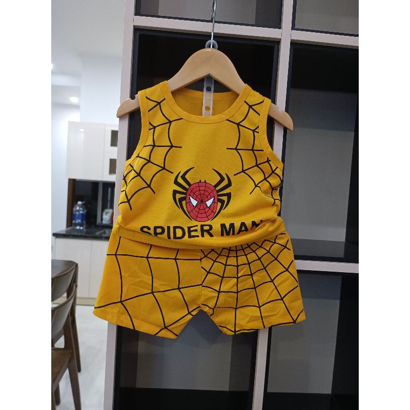 Bộ ba lỗ in hình nhện cho bé trai, chất cotton thoáng mát