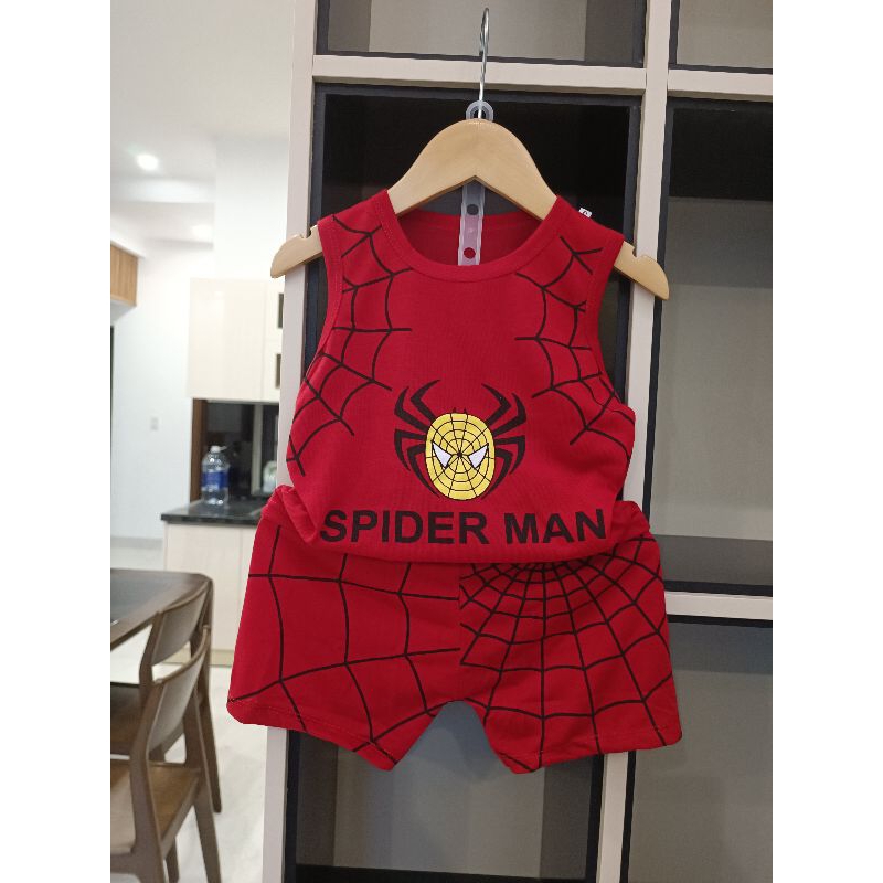 Bộ ba lỗ in hình nhện cho bé trai, chất cotton thoáng mát