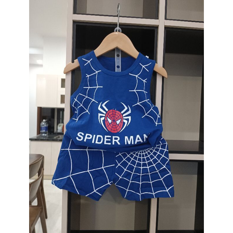 Bộ ba lỗ in hình nhện cho bé trai, chất cotton thoáng mát