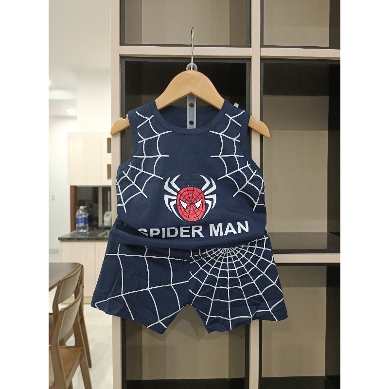 Bộ ba lỗ in hình nhện cho bé trai, chất cotton thoáng mát