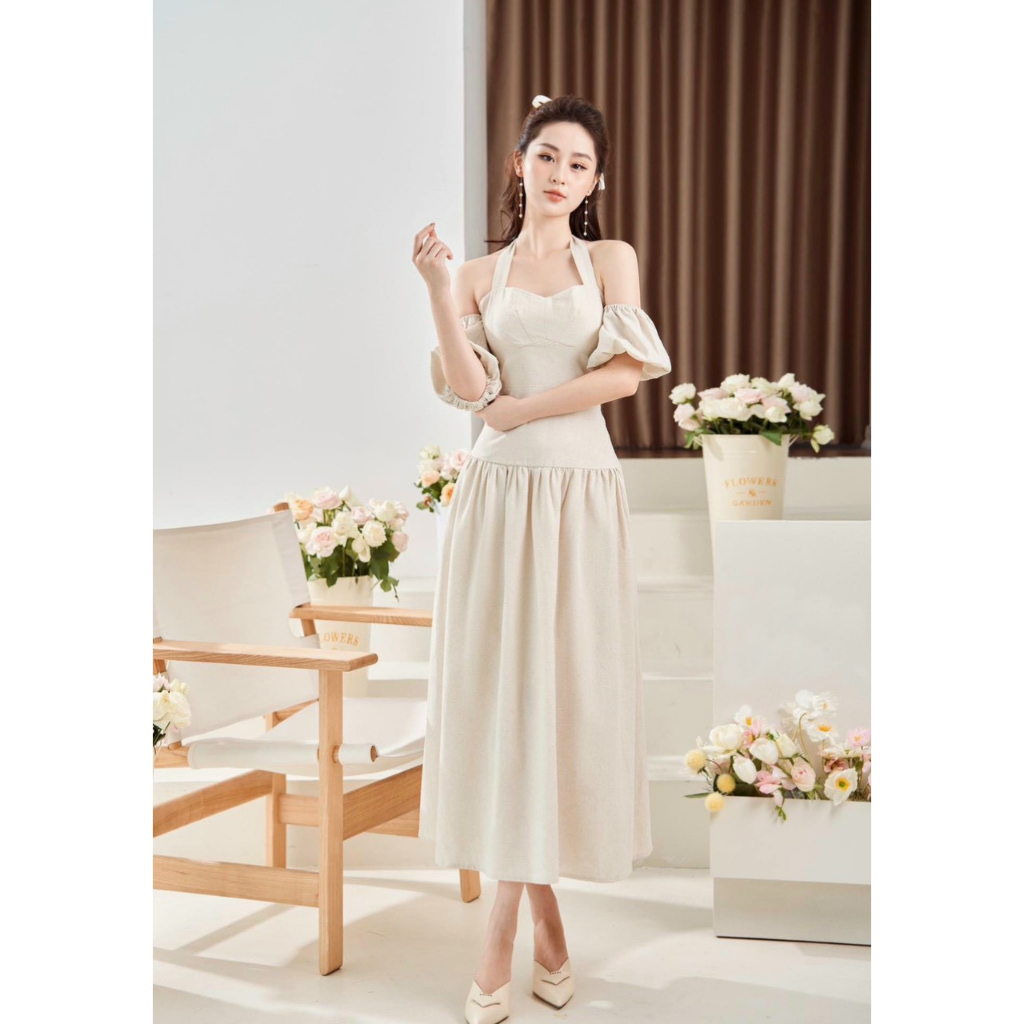 Miko Dress - LORIS, đầm đi tiệc cột dây dáng dài tay phồng