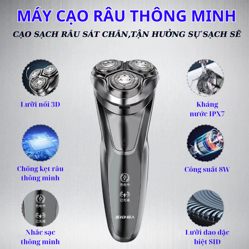 Máy cạo râu SID RS7350 công suất 8W mạnh mẽ cạo sạch râu sát chân