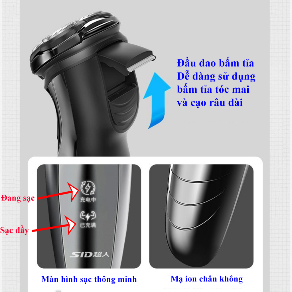 Máy cạo râu SID RS7350 công suất 8W mạnh mẽ cạo sạch râu sát chân