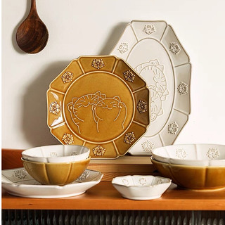 Set bát đĩa gốm 𝑴𝒂𝒏𝒆𝒌𝒊 𝑵𝒆𝒌𝒐 phong cách Nhật Bản, Set bát đĩa gia đình phong cách vintage Nhật Bản