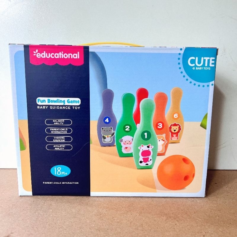 Bộ Bowling bằng nhựa 6 chày, 2 quả bóng cho bé kèm decal dán số và hình