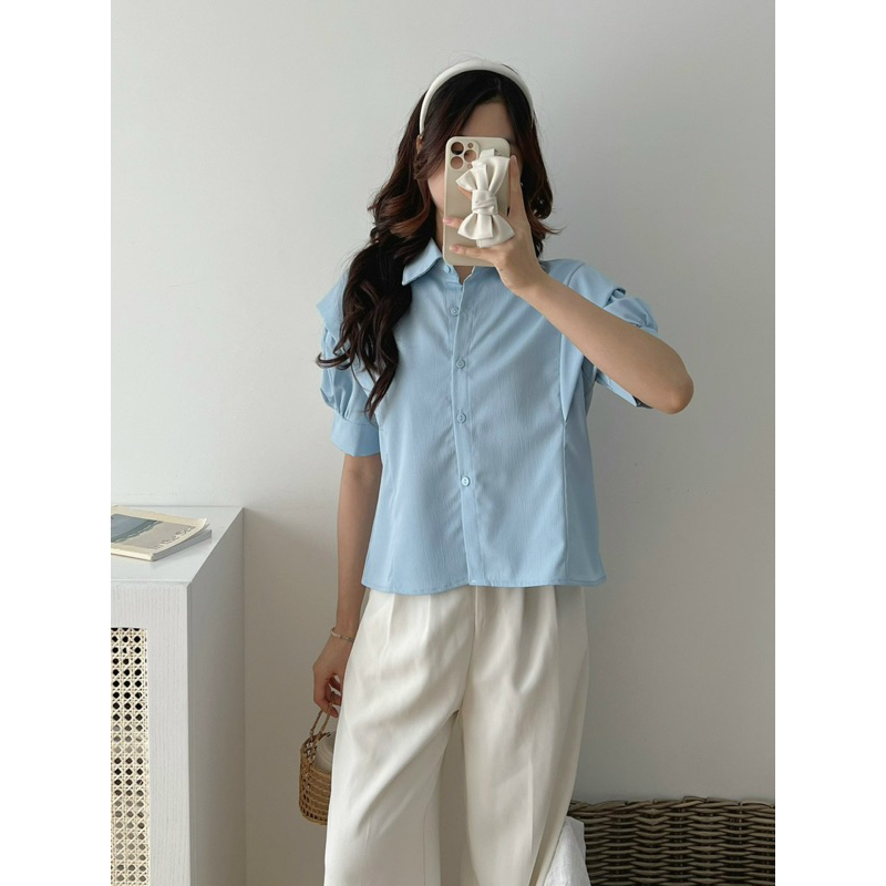 Áo sơ mi kiểu nữ tay ngắn thiết kế vạt vai Mai Anh Clothing