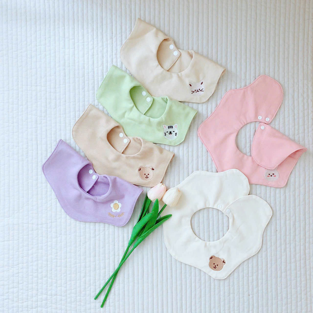 YẾM CỔ TRÒN / VUÔNG 2 lớp cotton organic Monona  thêu hình, chất liệu cao cấp cho bé từ sơ sinh