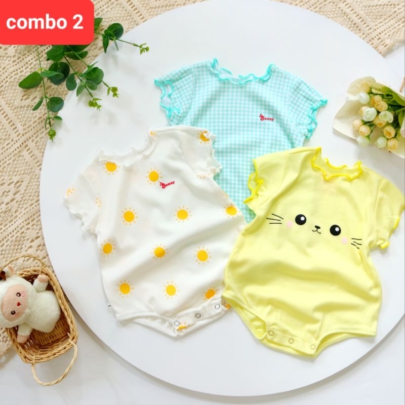 Combo 3 body chip sơ sinh bé gái Bunnybaby, chất thun organic cotton.