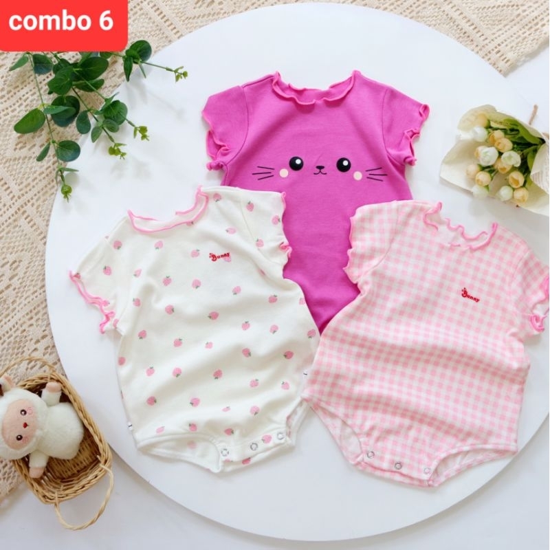 Combo 3 body chip sơ sinh bé gái Bunnybaby, chất thun organic cotton.