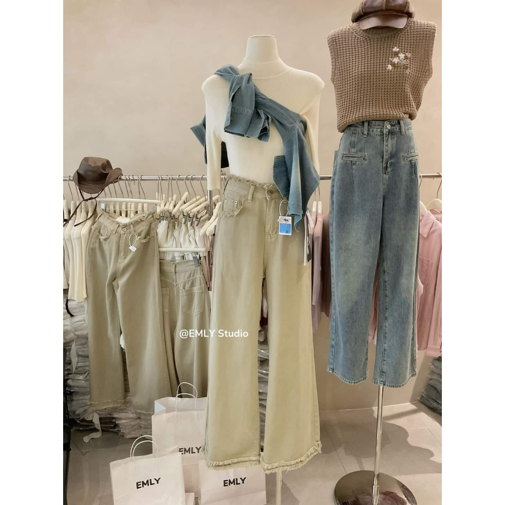 Quần suông be tua rua