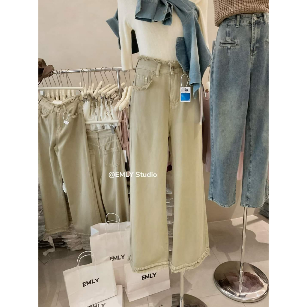 Quần suông be tua rua