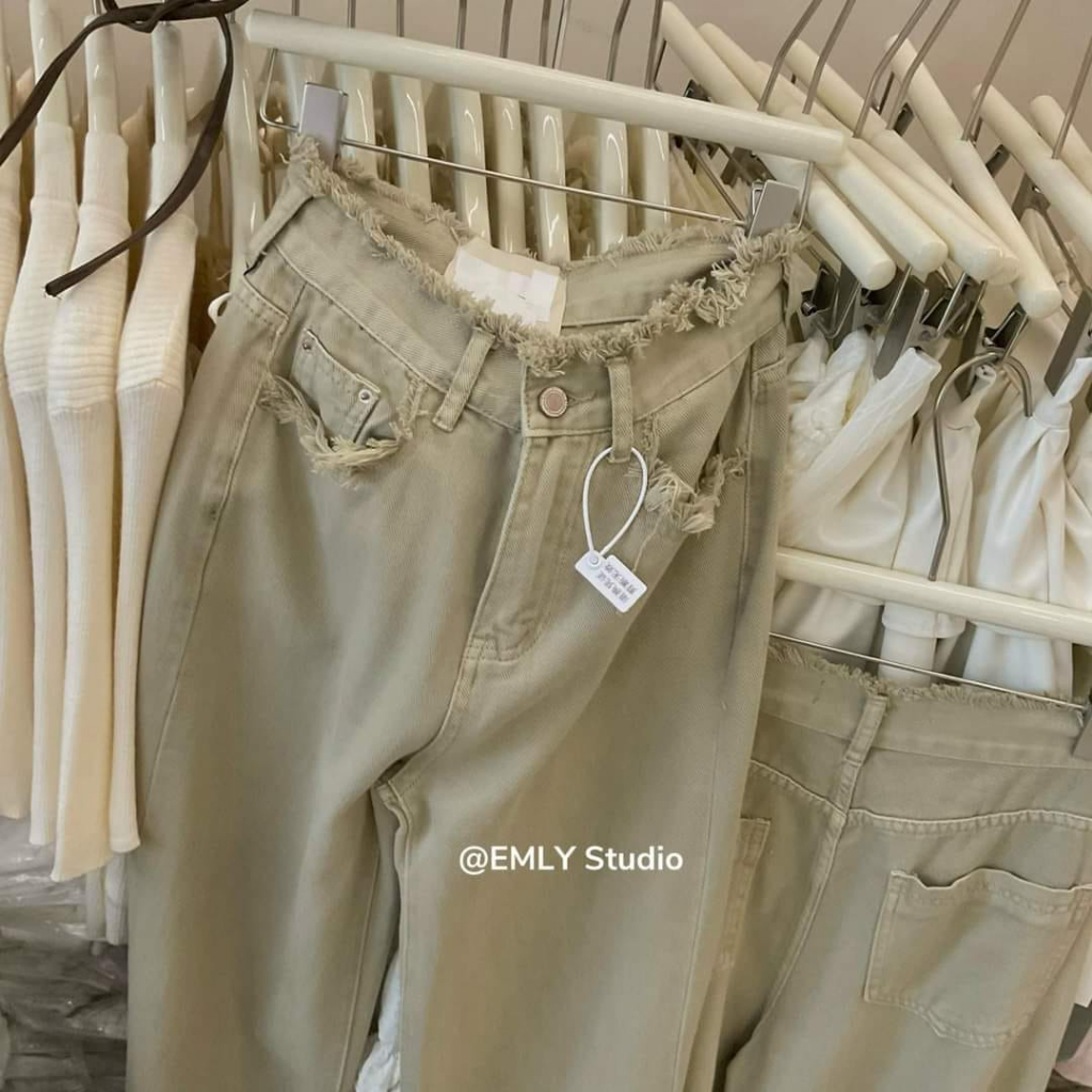 Quần suông be tua rua