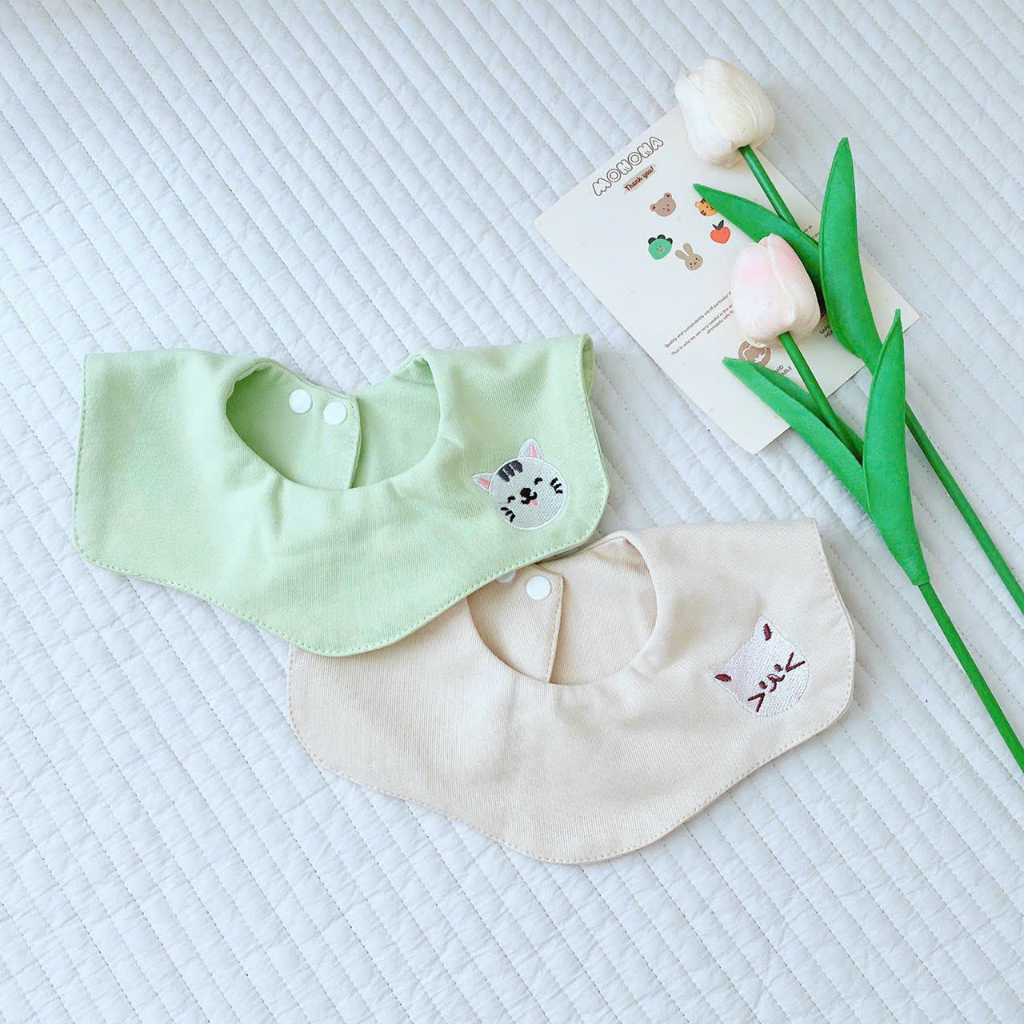 YẾM CỔ TRÒN / VUÔNG 2 lớp cotton organic Monona  thêu hình, chất liệu cao cấp cho bé từ sơ sinh