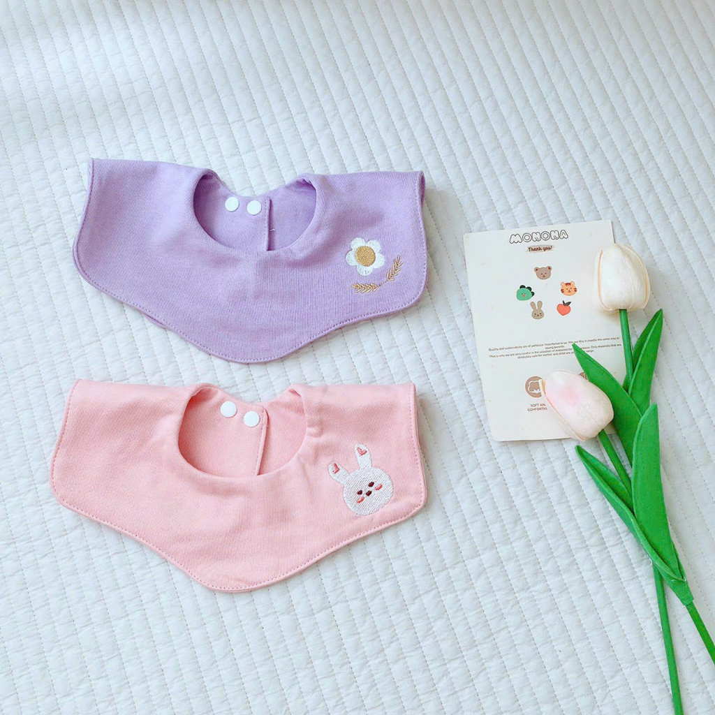 YẾM CỔ TRÒN / VUÔNG 2 lớp cotton organic Monona  thêu hình, chất liệu cao cấp cho bé từ sơ sinh