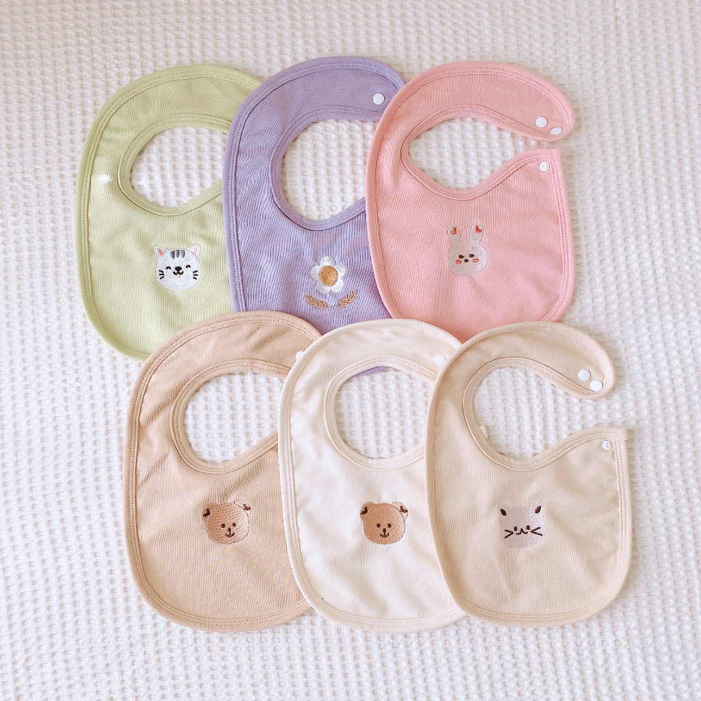 YẾM CỔ TRÒN / VUÔNG 2 lớp cotton organic Monona  thêu hình, chất liệu cao cấp cho bé từ sơ sinh